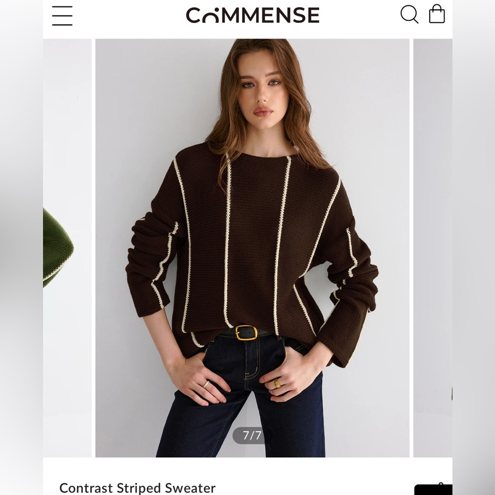Commense Brown Sweater with White Accents